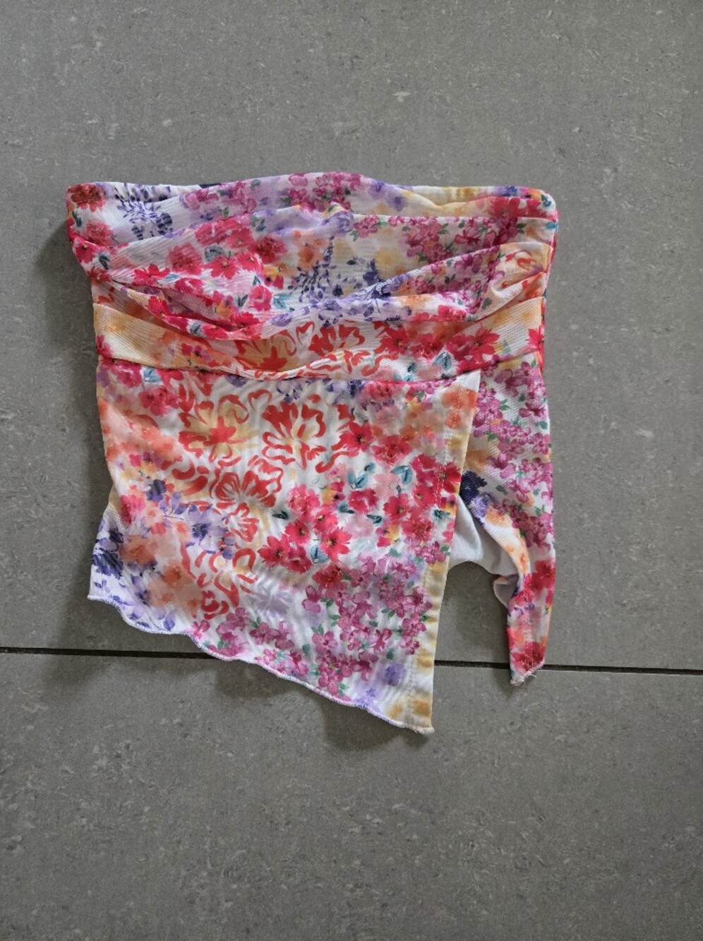 SHEIN Floral Ruched Strapless Crop Top in Pink, Purple, Yellow